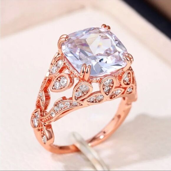 Gold  Diamond Cubic Zirconia Cocktail Wedding Engagement Anniversary Ring New - Picture 3 of 4